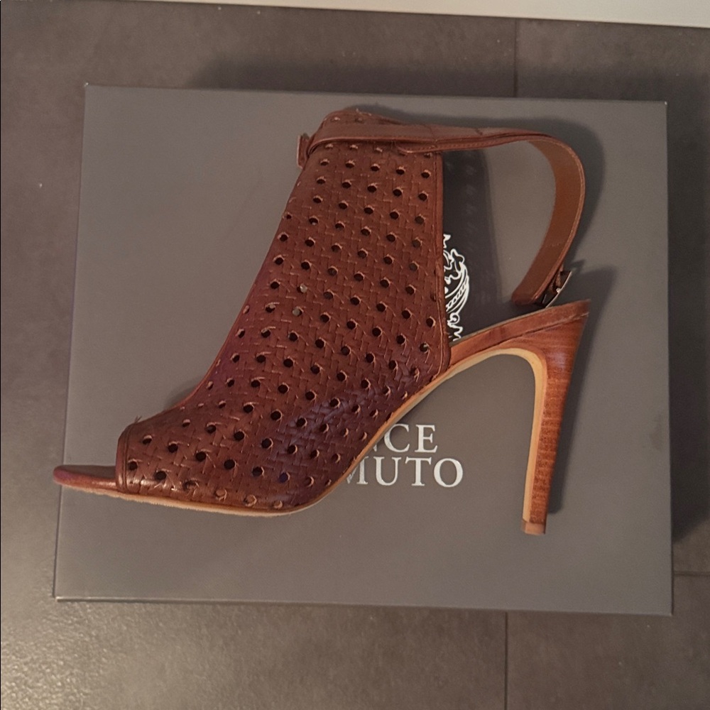 Vince Camuto Tan Leather Wedge Sandals